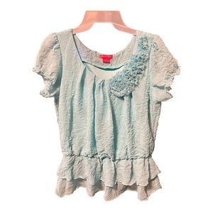 Blue Sunny Leigh Boho Womens Top Crinkle 3D Floral Embellishment Elastic Waist M
